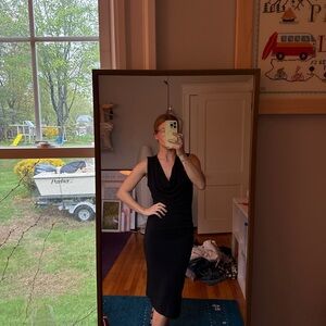 Vintage BR Classic Black Sleeveless Cowl Neck Midi Dress